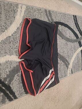 Adidas Womens Running Shorts Striped Large Mesh Drawstring Black